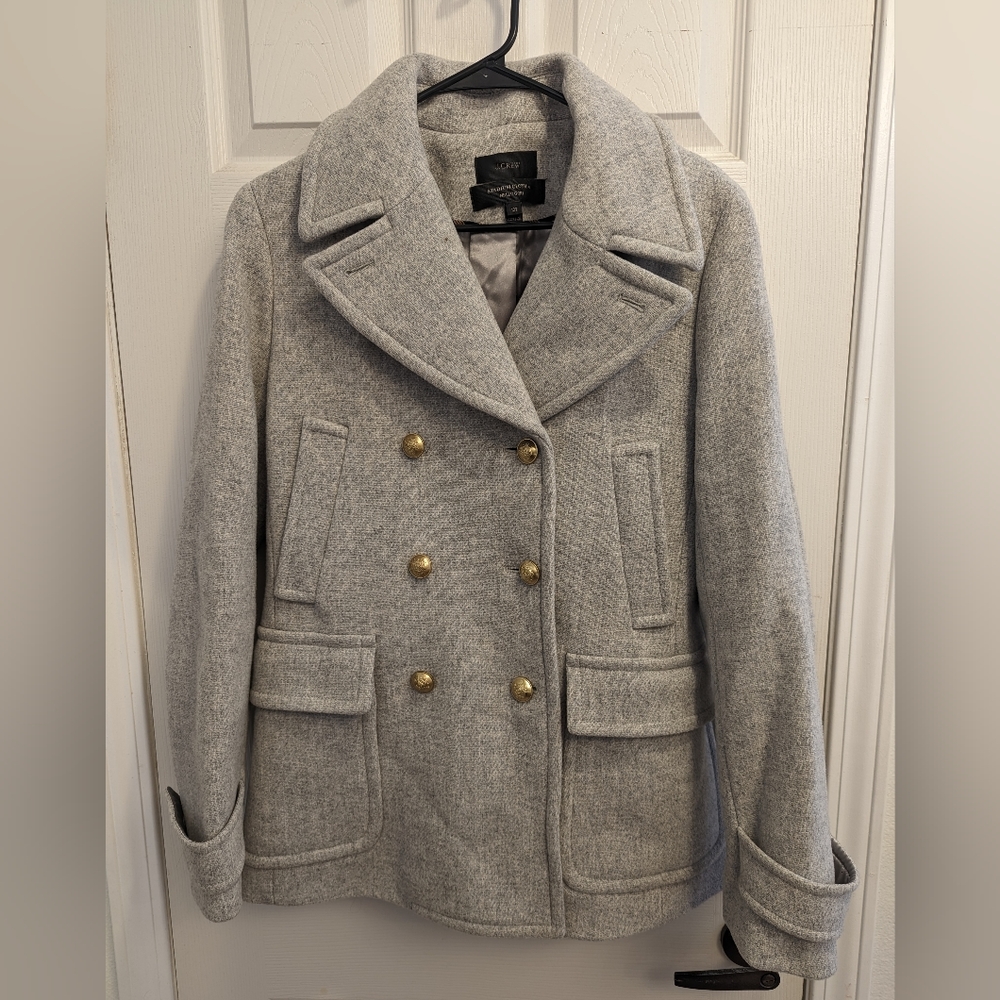 J. Crew Gray Pea Coat with Gold Buttons